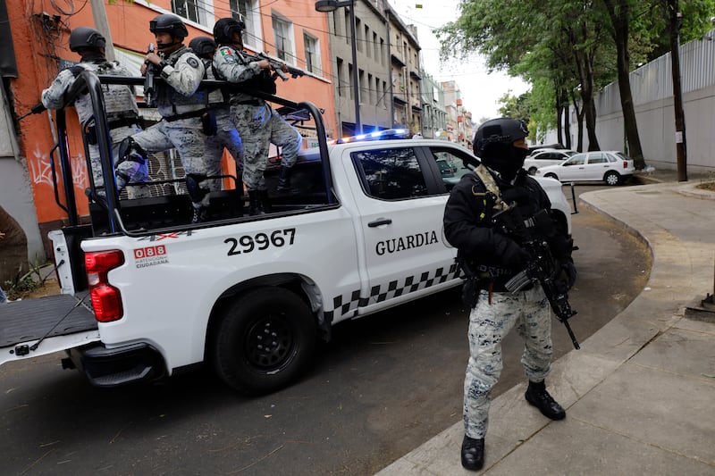 Members of the National Guard carry out an operation in Mexico City on Sunday. Photograph: Gerardo Vieyra/NurPhoto via Getty