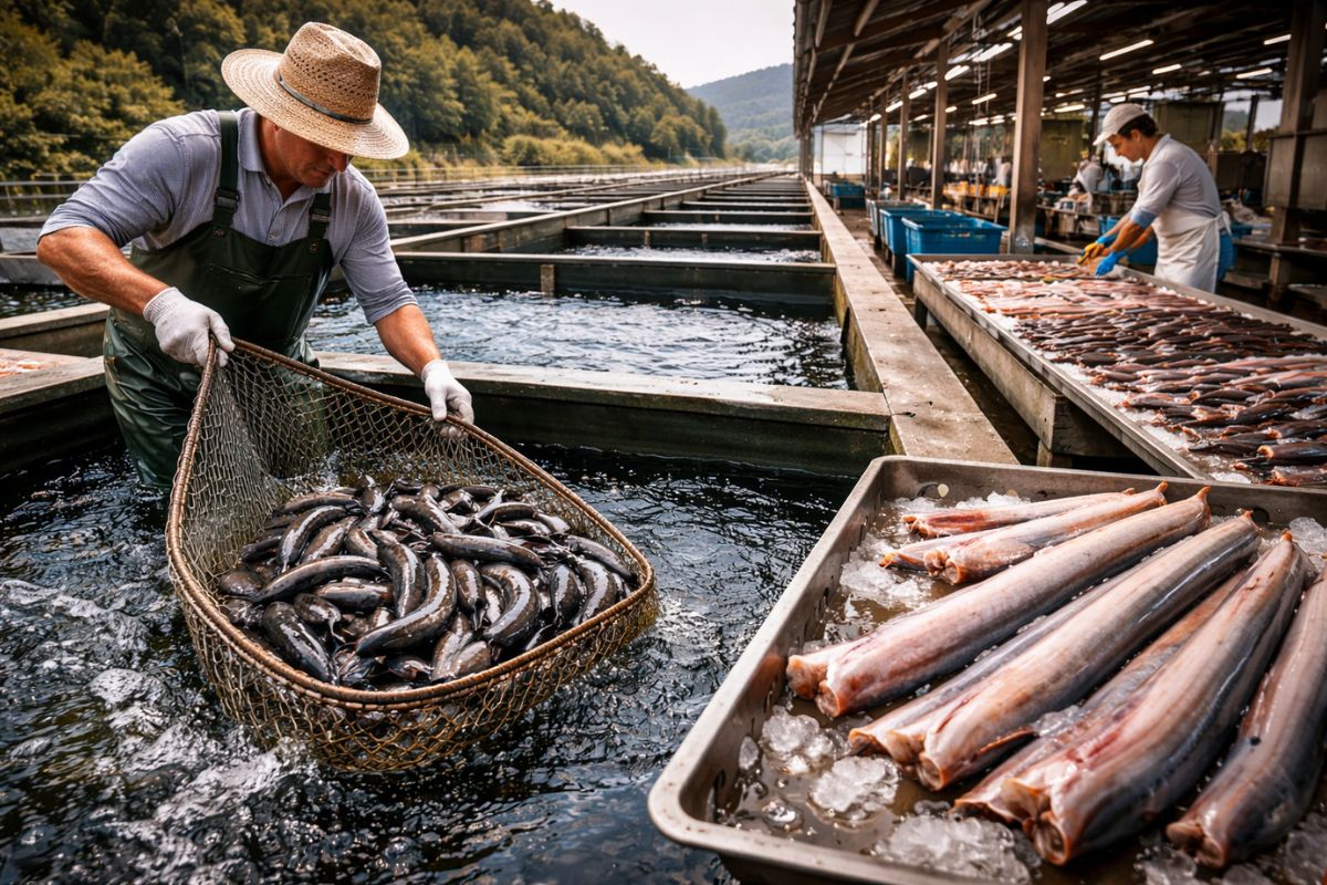 Understand the process that takes eel from ice to charcoal, with sauce applied in cycles, inspection and sterilization, and why this standardization has transformed a traditional practice into an industrial line.