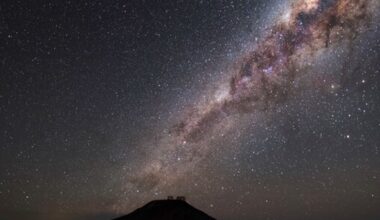 An image of the star-studded sky above the European Southern Observatory's (ESO) Paranal site dominated by the distinct band of the Milky Way galaxy.