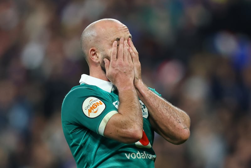 Ireland's Jamison Gibson-Park dejected after the game. Photograph: Ben Brady/Inpho