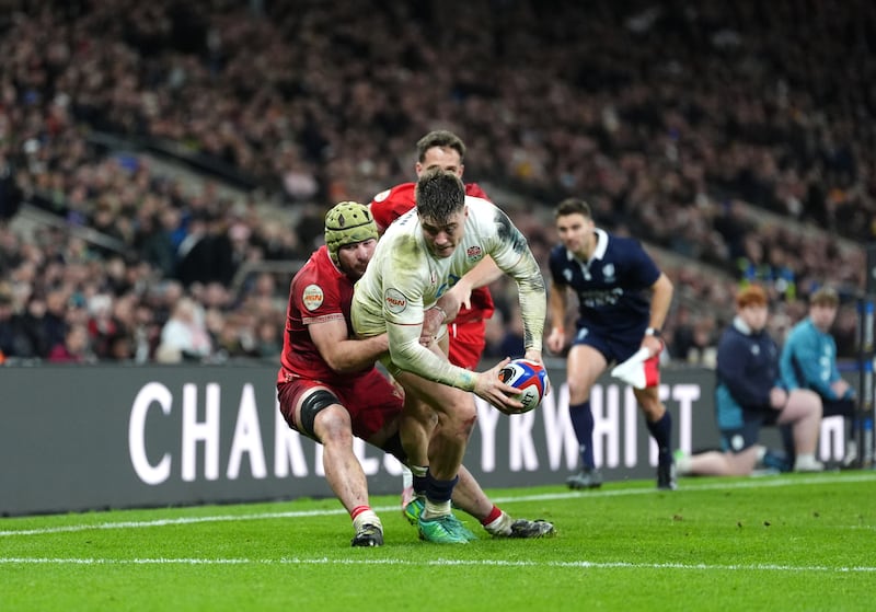 England's Tommy Freeman scores his side's seventh try at Twickenham. Photograph: Adam Davy/PA Wire