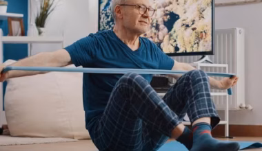 man doing physical therapy exercises at home