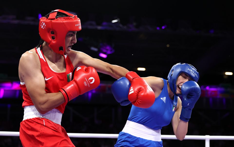  Imane Khelif and Angela Carini exchange punches at the Olympics in Paris.