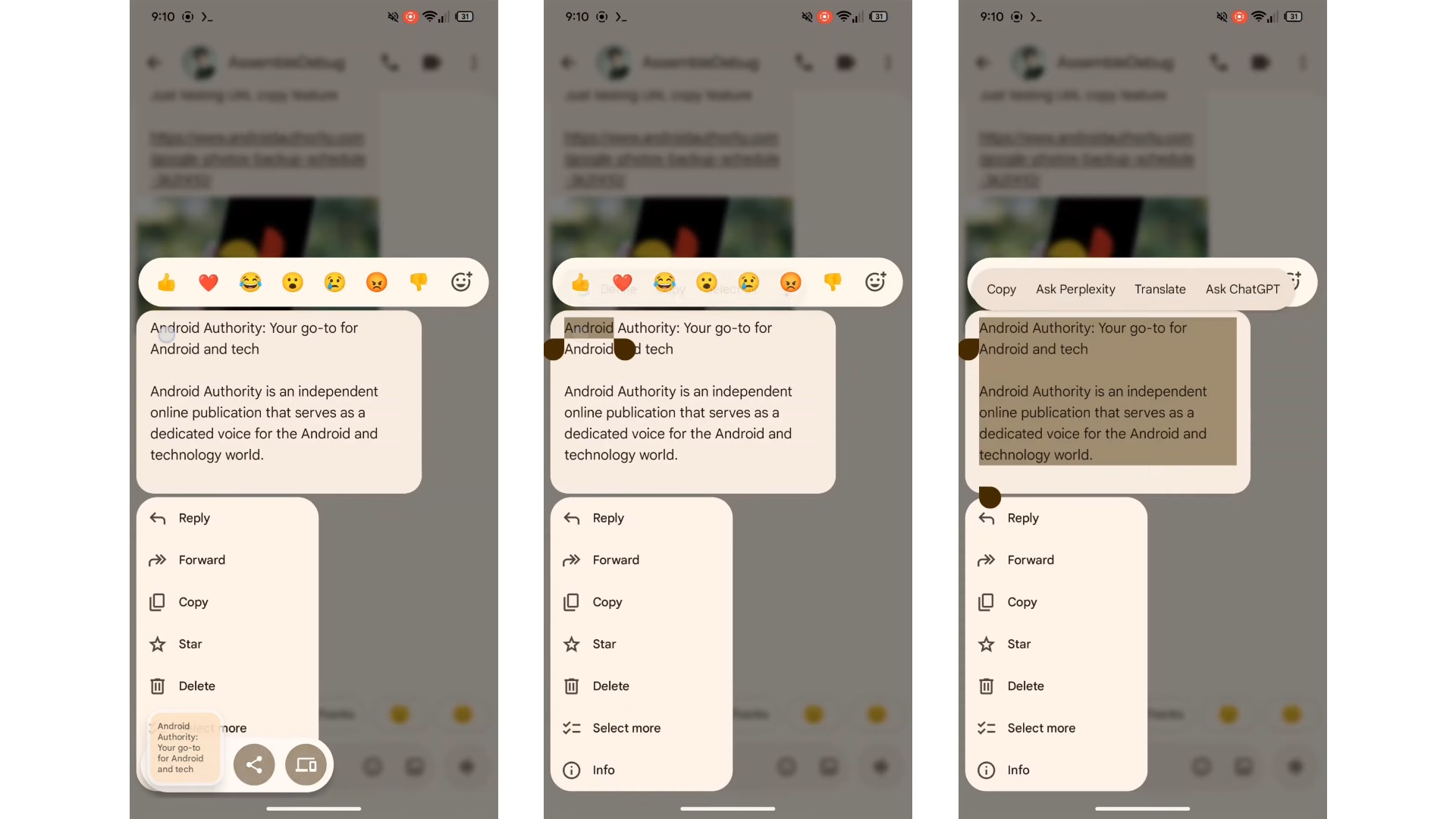google messages copy part of message beta
