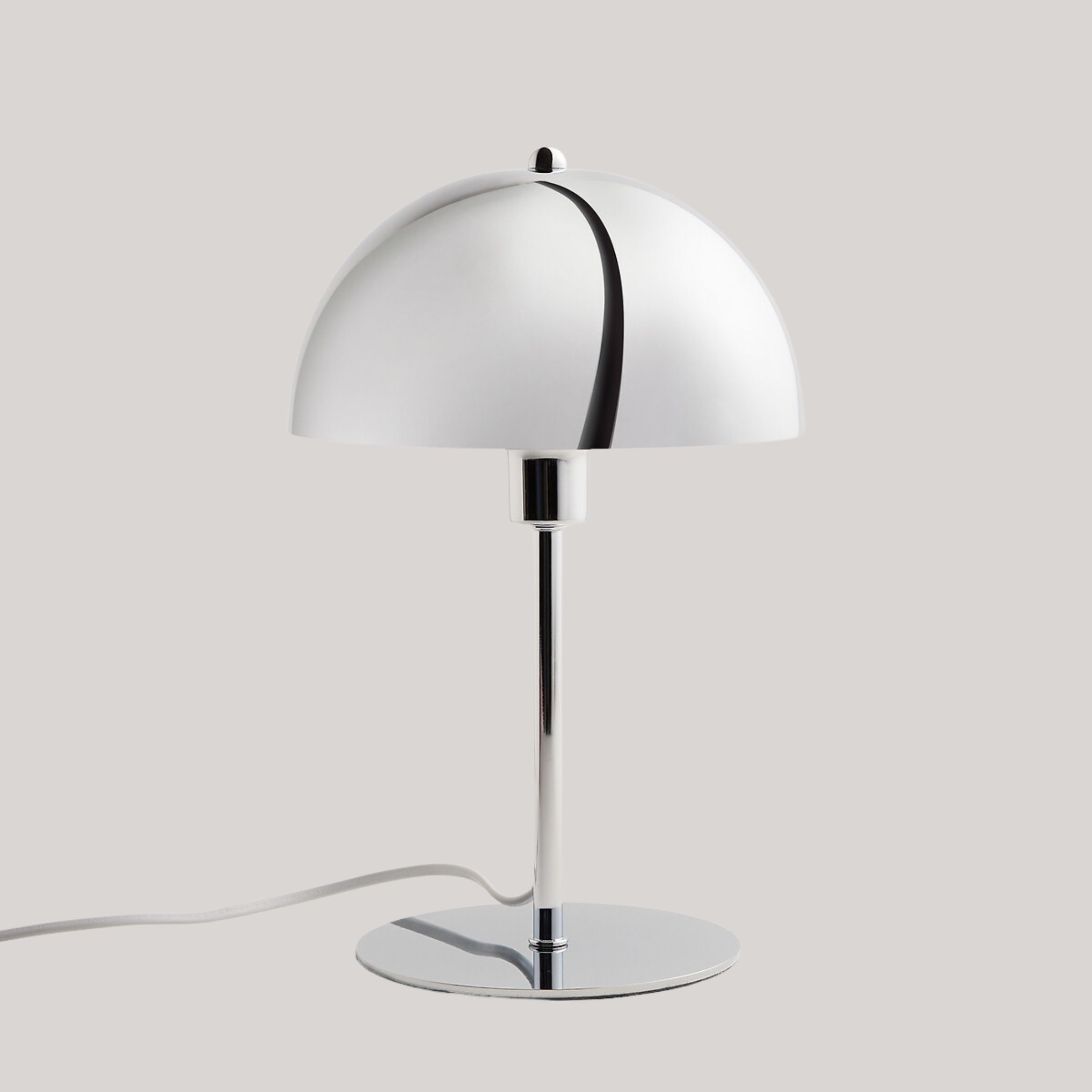 La Redoute Mushroom Table Lamp in Chrome Metal Capi against pale grey background.