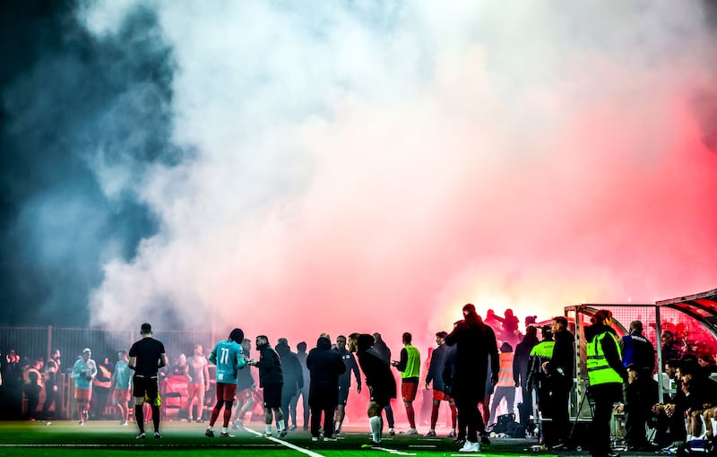 A view of flares after Drogheda United score a late goal against Dundalk. Photograph: Inpho/Nick Elliott