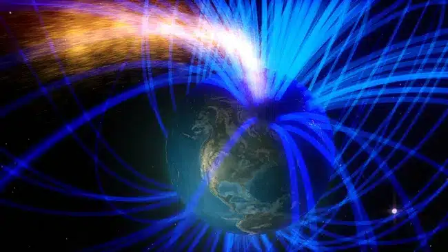 Illustration Of Charged Solar Particles Flowing Along Earth’s Magnetic Field Lines Toward The Poles.