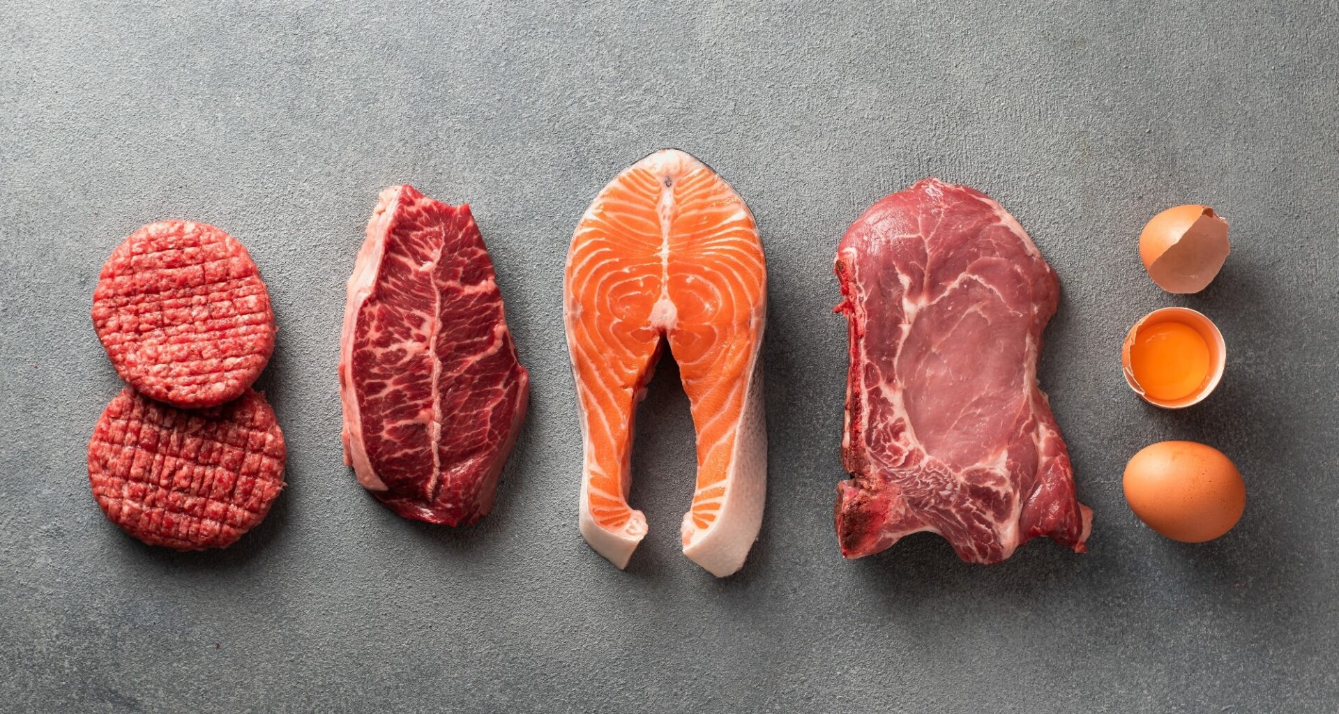 Raw meat, fish, and eggs.