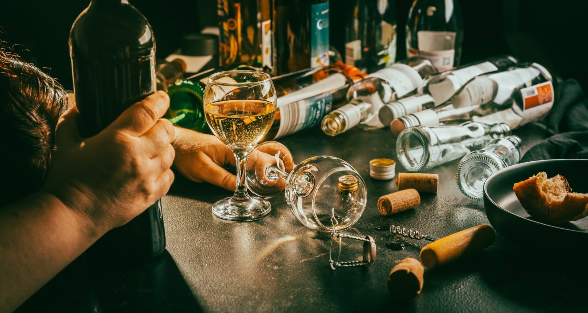 Alcoholic drinks at a bar.