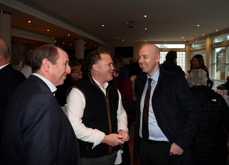 Jon Burrows, right, arrives at the Stormont Hotel in Belfast before being elected leader at a party meeting last month. Photograph: Mark Marlow/PA