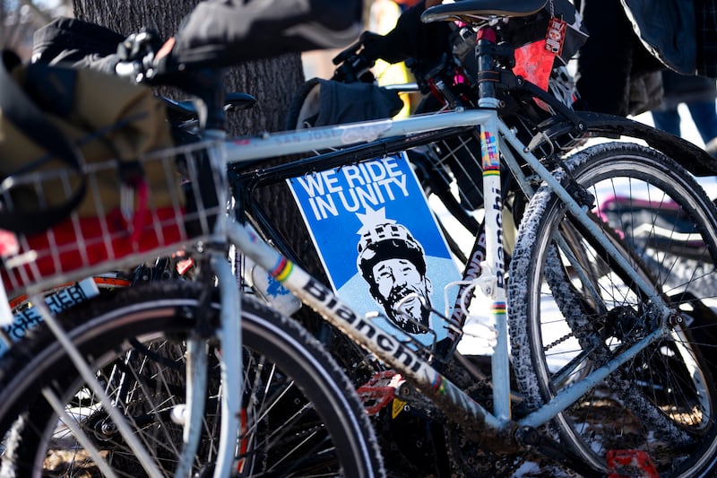 A 10-mile bike ride was held to honour Alex Pretti in Minneapolis. Photograph: Stephen Maturen/Getty Images