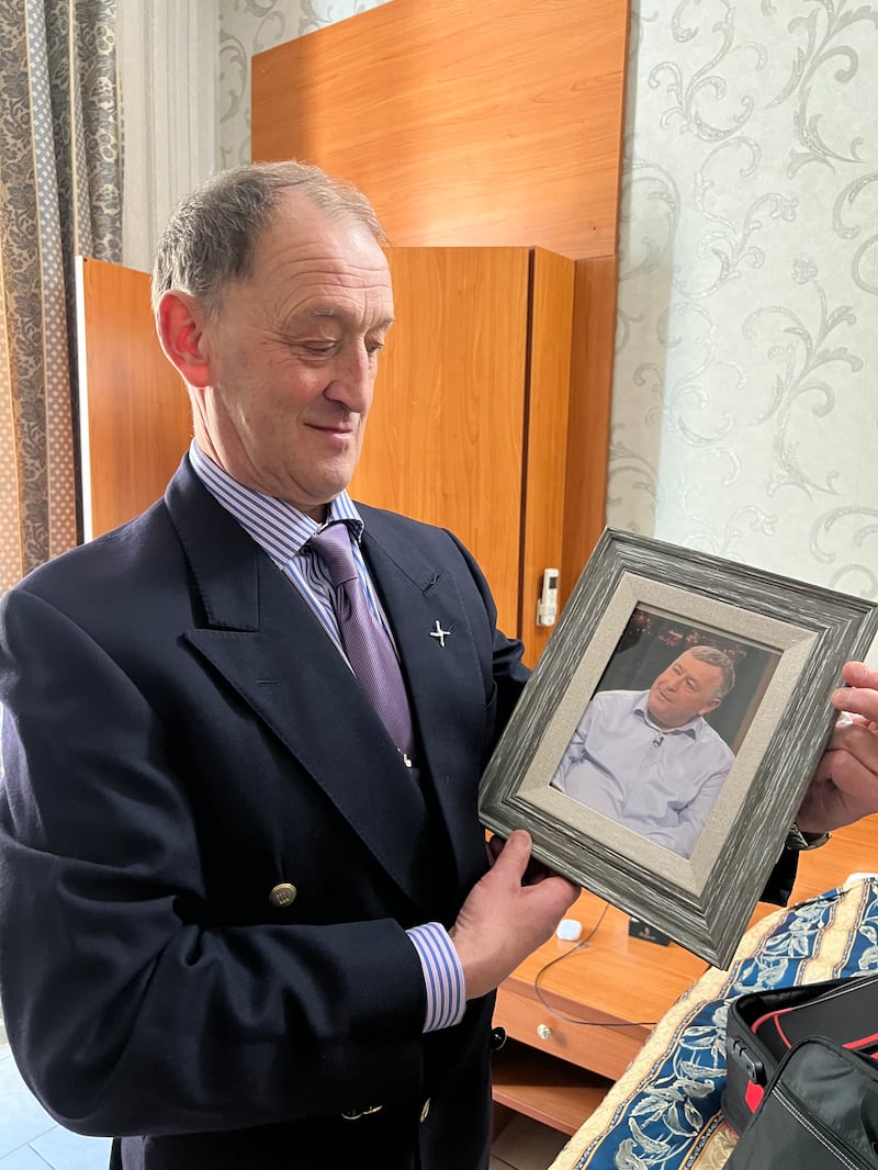 David Ryan with a photograph of his late brother Mark before his meeting with Pope Leo. Photograph: Colm Flynn