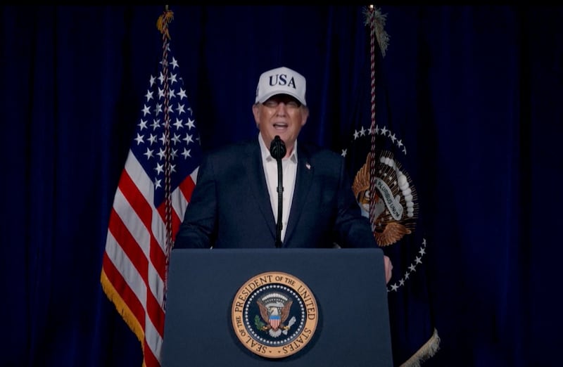 US president Donald Trump delivering a video address on social media announcing the US and Israeli attack on Iran on Saturday February 28th, 2026