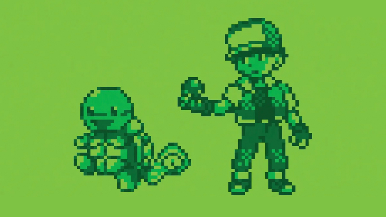 A green monochrome pixel art character
