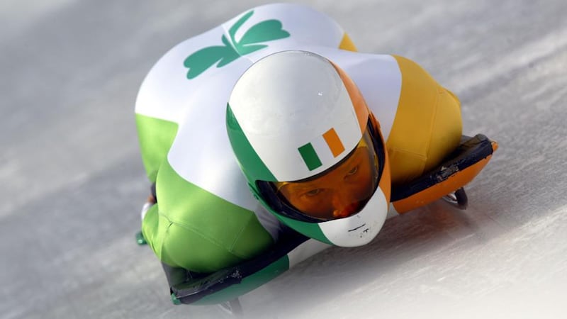 Lord Wrottesley takes to the ice in the the skeleton event during the Salt Lake City Winter Olympic Games in 2002 at the Peaks Ice Arena in Provo, Utah. Photograph: Donald Miralle/ Getty Images
