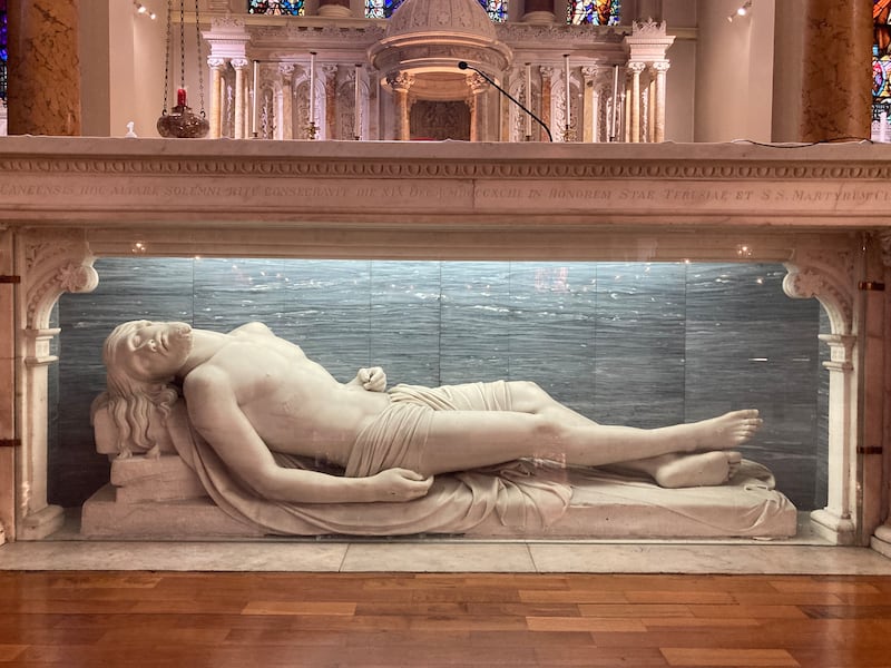 John Hogan, Dead Christ, 1829, marble, St Teresa’s Church, Dublin. Photograph: Ciarán Rua O’Neill).