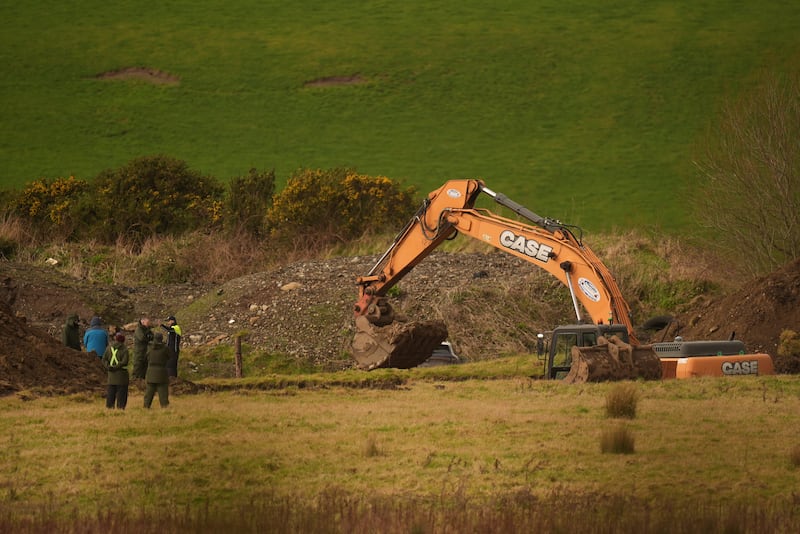 Gardaí at a site in Co Wicklow being searched on Monday in connection with the murders of Jo Jo Dullard and Deirdre Jacob in the 1990s. Photograph: Niall Carson/PA Wire