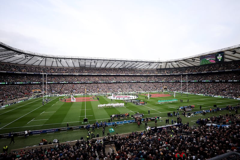 The England and Ireland squads prepare to meet at their Six Nations match in Twickenham on March 9th, 2024. Photograph: Catherine Ivill/Getty Images