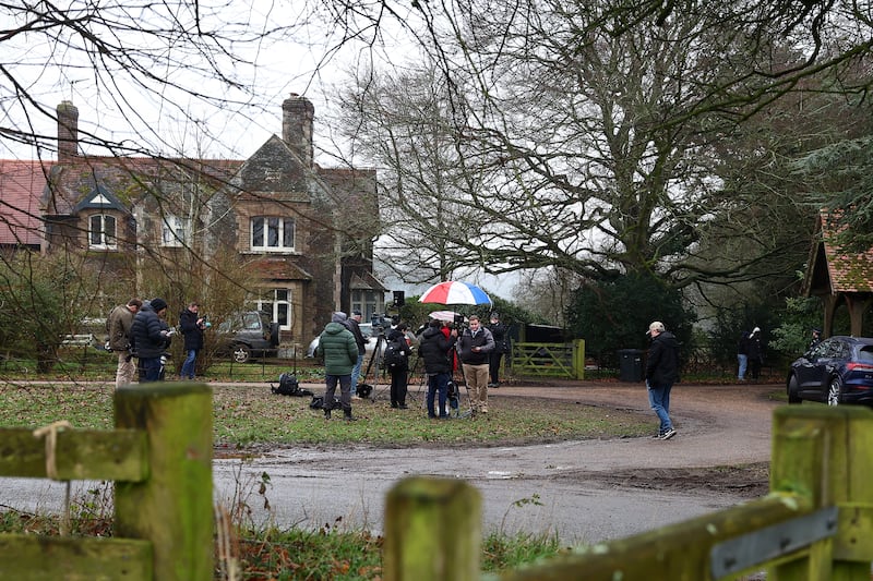 Media gather to report near the home of Andrew Mountbatten-Windsor on Thursday in Sandringham, Norfolk. Photograph: Peter Nicholls/Getty Images