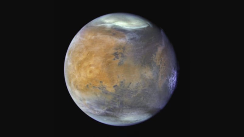 Mars Storm Thin clouds of water ice on Mars, captured by Hubble. (Image Credit: NASA, ESA, STScI).