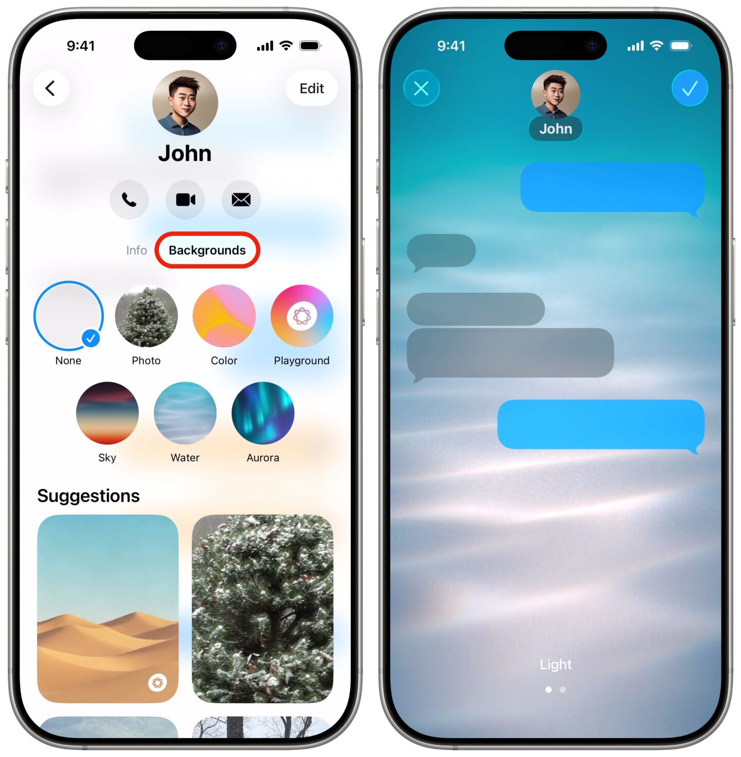 Setting a conversation background in Messages of an animated ocean floor