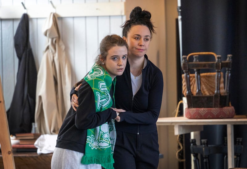 Kate Stanley Brennan as Mrs Gogan (right) and Evie May O'Brien as Mollser in rehearsals at the Abbey. Photo: Tom Honan 