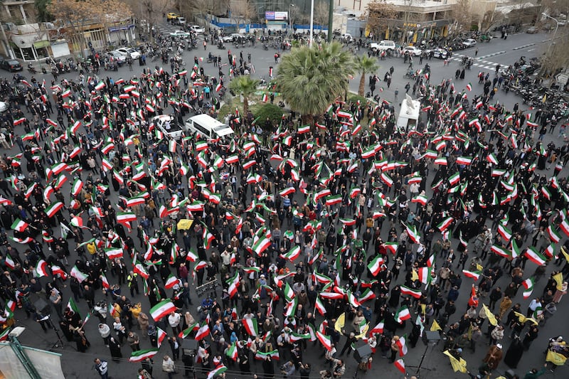 Iranian gather during anti-US and Israeli protests in Tehran, Iran, on Saturday. Photograph: Abedin Taherkenareh/EPA