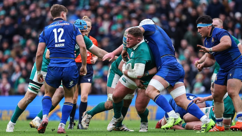 Ireland's Tadhg Furlong is tackled by Italy's Manuel Zuliani during last weekend's Six Nations game in Dublin. Photograph: Ben Brady/Inpho