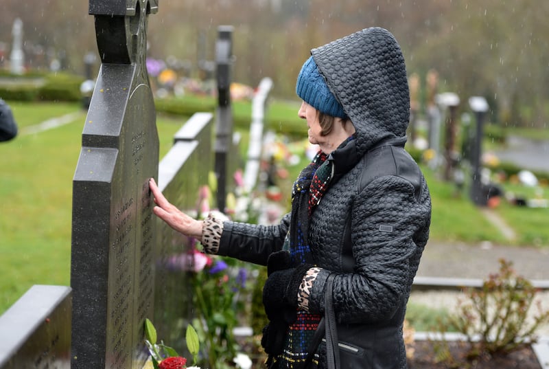 Mary Merritt in Glasnevin Cemetery during the eighth annual Flowers for Magdalenes. Photograph: Dara Mac Donaill