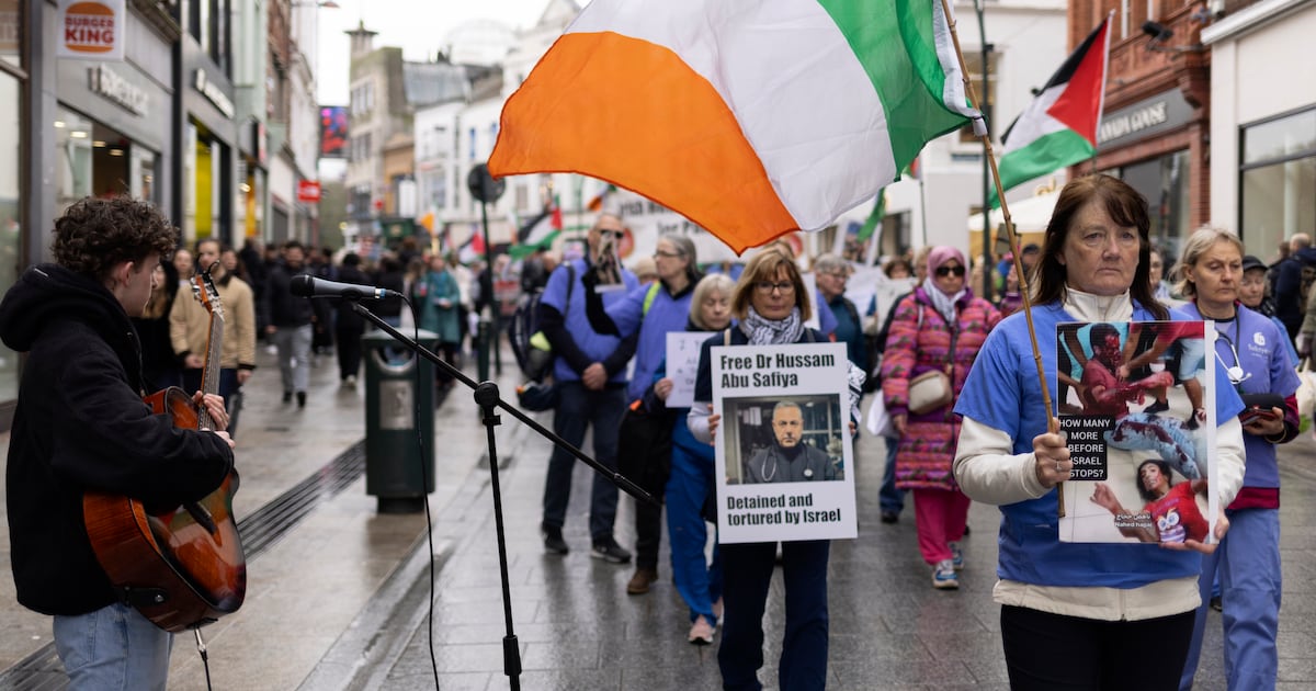 Silence speaks volumes as healthcare workers march for Gaza in Dublin – The Irish Times