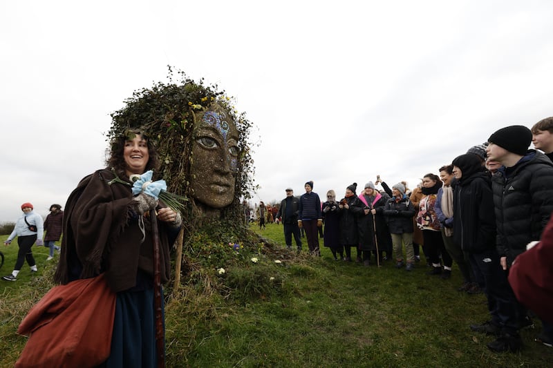 People gather at the Hill of Uisneach for an Imbolc & Brigid celebration last weekend. Photograph: Nick Bradshaw