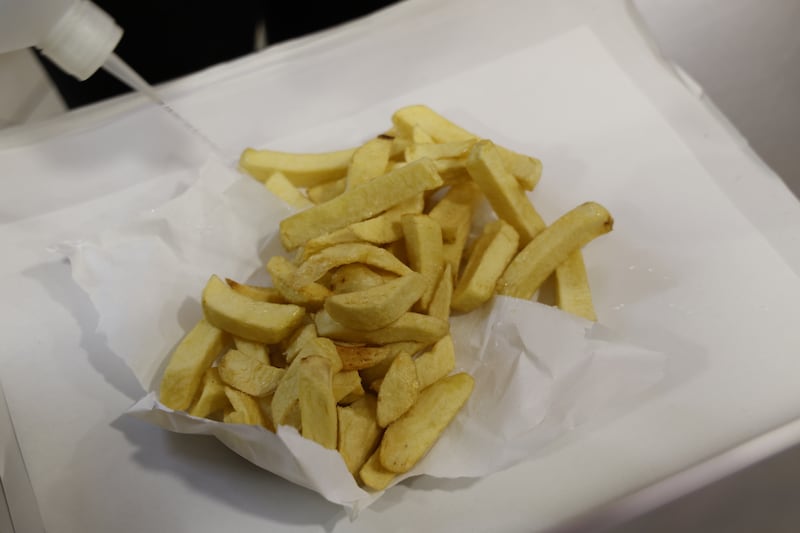 Chips ready for a customer at Borza's. Photograph: Nick Bradshaw
