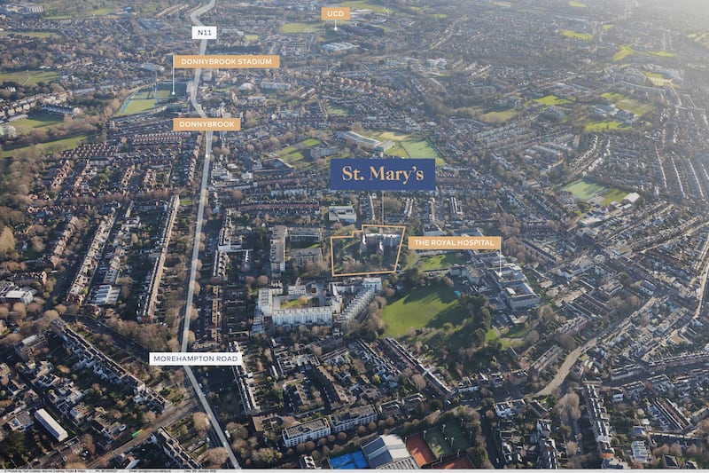 An aerial view of the St Mary's site shows its location just off Morehampton Road in Donnybrook, Dublin 4