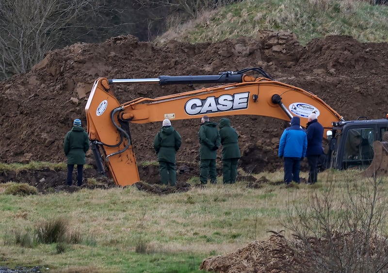 Gardaí searching an area in a quarry in Castleruddery Upper, Co Wicklow, on Monday. Photograph: Colin Keegan/Collins