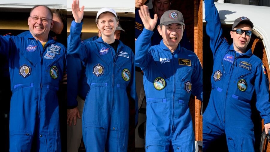 The Crew-11 astronauts return to Ellington Field in Houston on Jan. 16, 2026. From left to right: NASA astronauts Mike Fincke and Zena Cardman, Japan&rsquo;s Kimya Yui and cosmonaut Oleg Platonov.