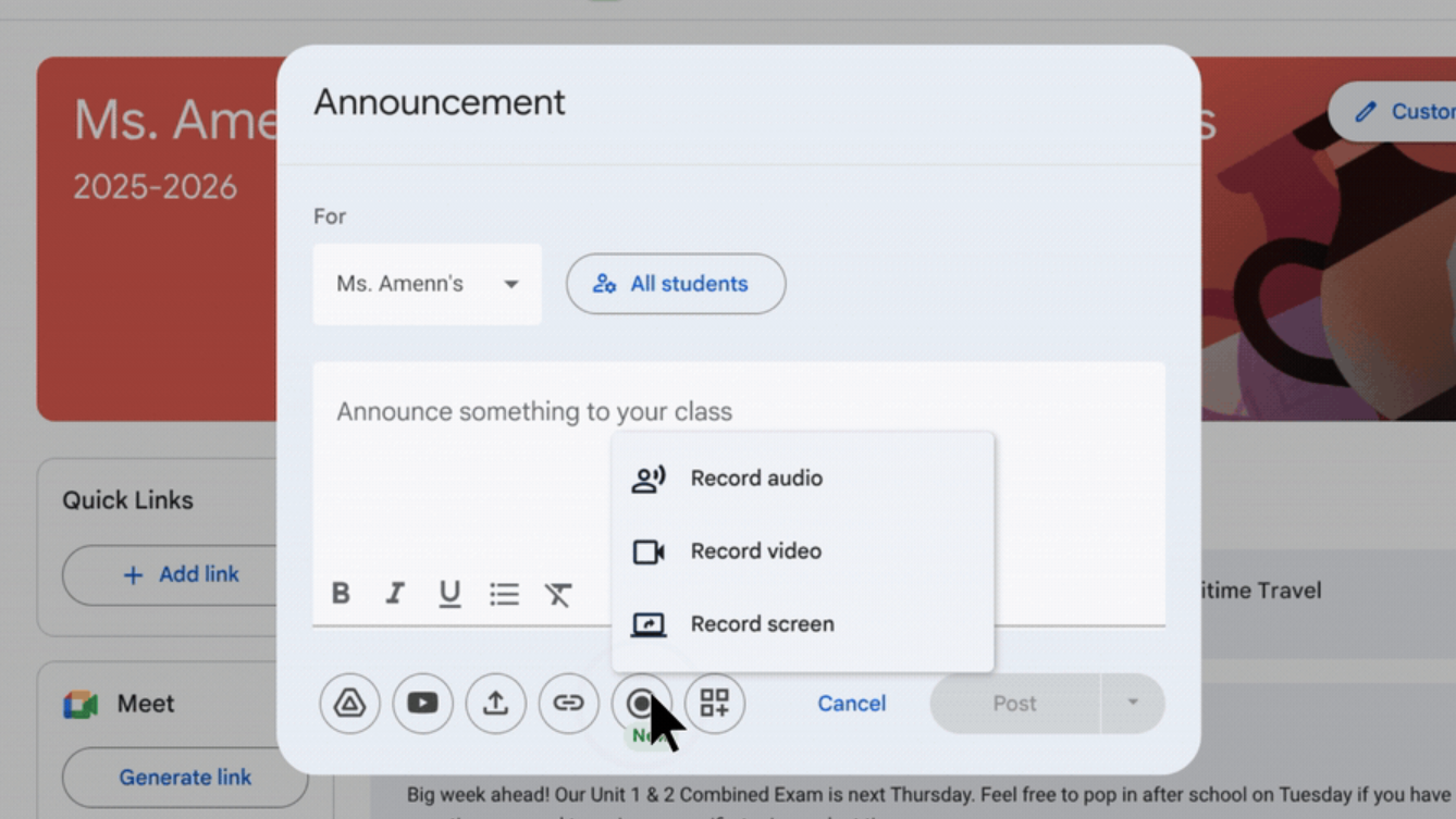 Google Classroom adds audio and video recording tools