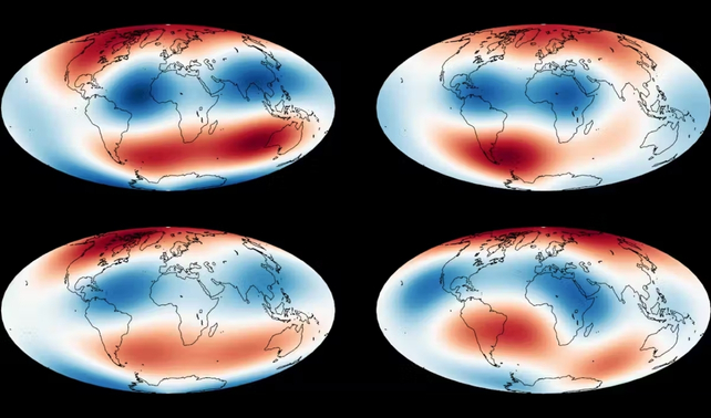 Four simulated maps of Earth's magnetic field