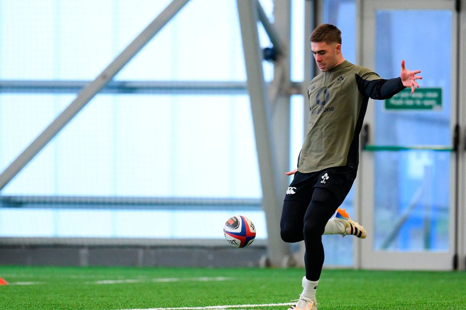 Jack Crowley during an Ireland Rugby squad training session at the IRFU High Performance Centre in Dublin. Photo by Brendan Moran/Sportsfile