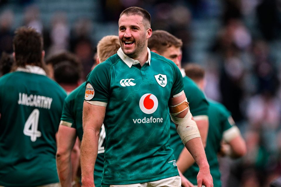 Ireland's Stuart McCloskey celebrates after the Six Nations win over England at Twickenham. Photo: Ramsey Cardy/Sportsfile