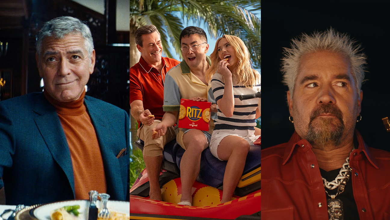George Clooney, Jon Hamm, Bowen Yang and Scarlett Johansson, and Guy Fieri in Super Bowl Commercials