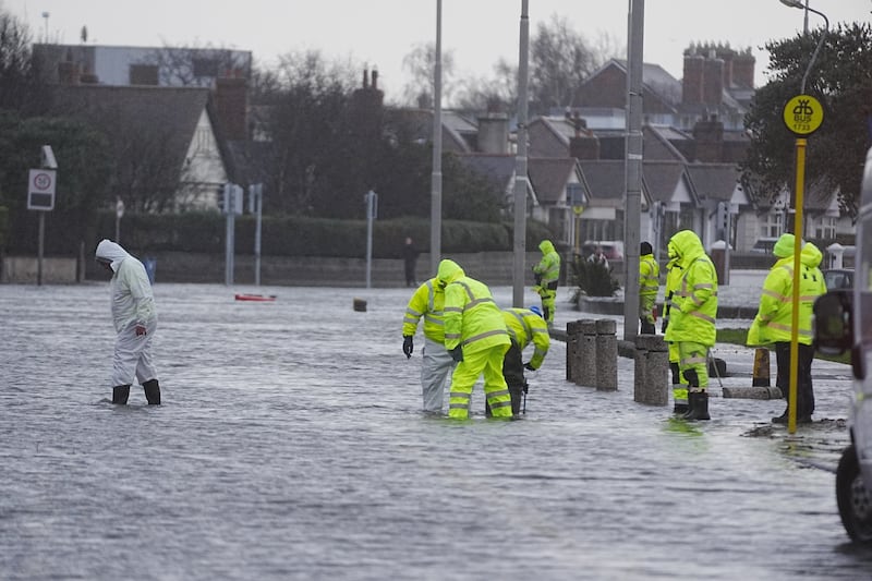 Flooding on Clontarf Road in Dublin. Photograph: Brian Lawless/PA 