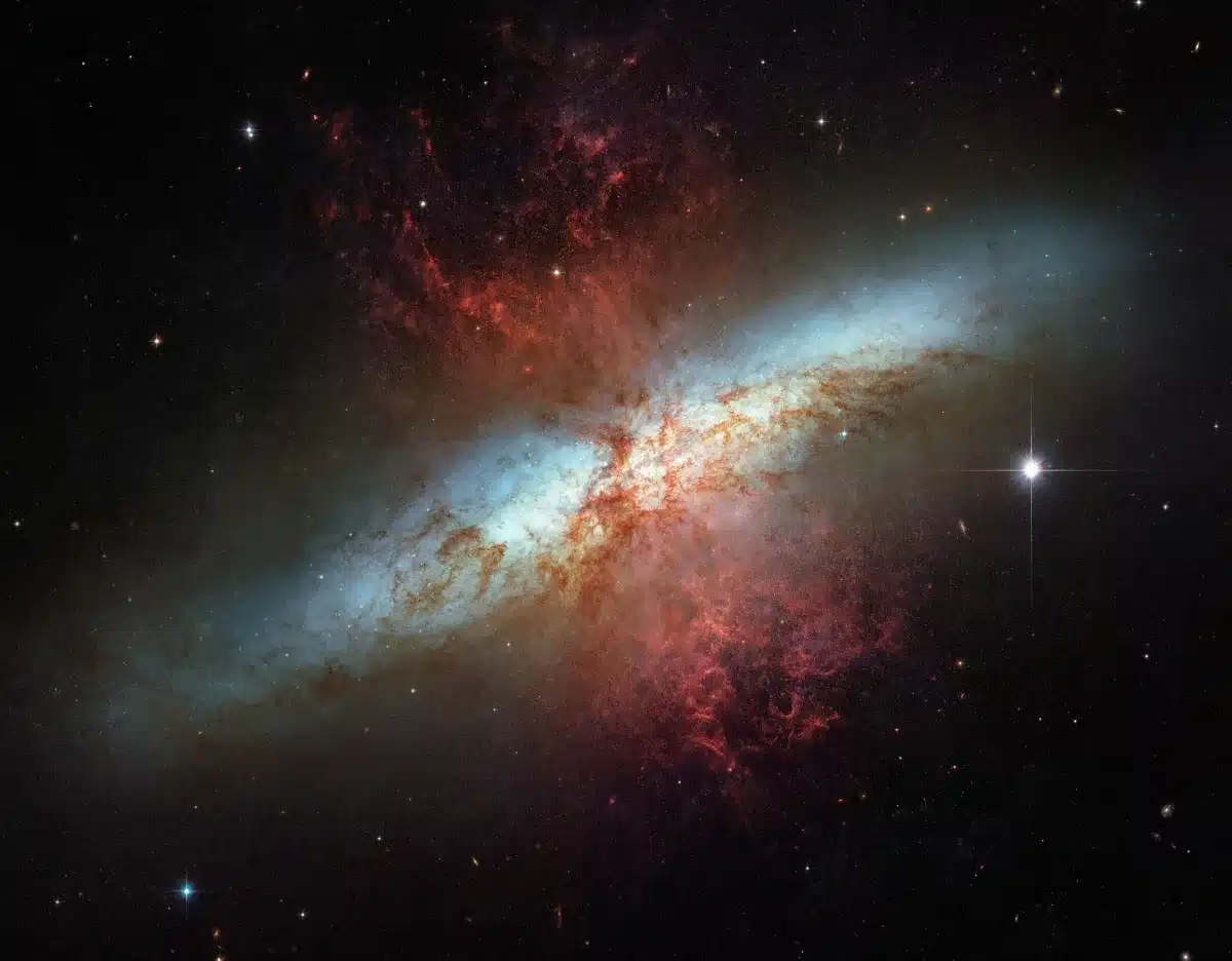 This Hubble Image Of M82 Merges Observations Across Multiple Wavelengths.
