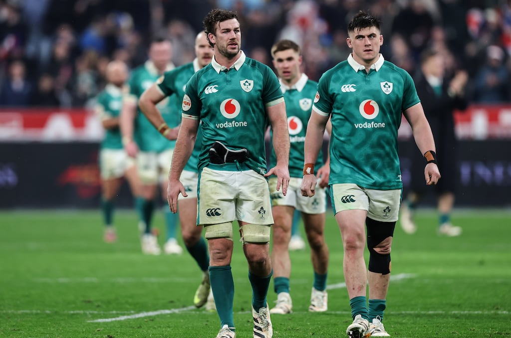 Ireland's Caelan Doris and Dan Sheehan dejected after the match in Paris. Photograph: Billy Stickland/©INPHO