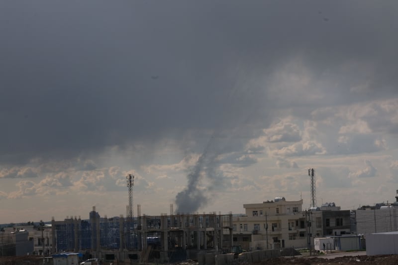 Smoke rises following an Iranian drone attack on Erbil airport in Erbil, Iraq on Saturday. Photograph: Gailan Haji/EPA