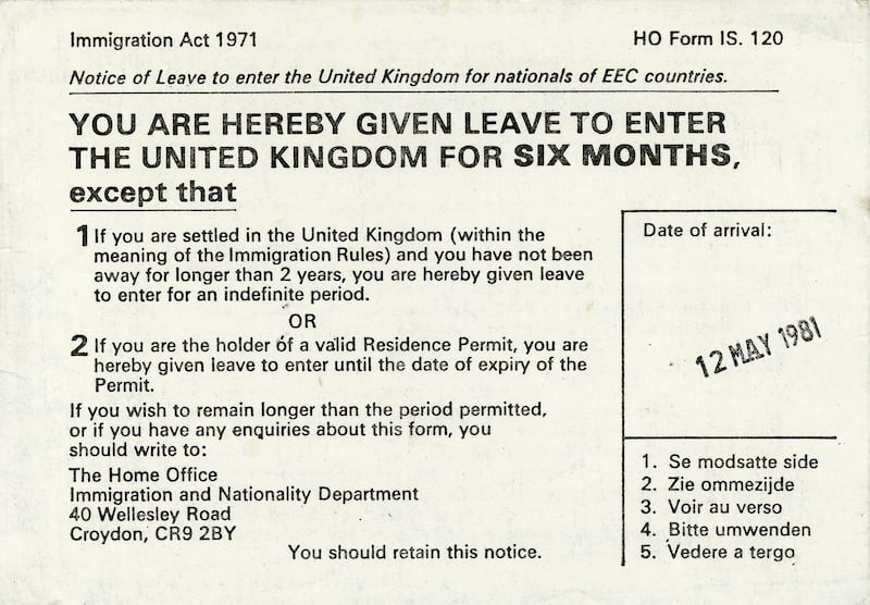 Travel documents allowing Michael Denninger to pass into Ireland