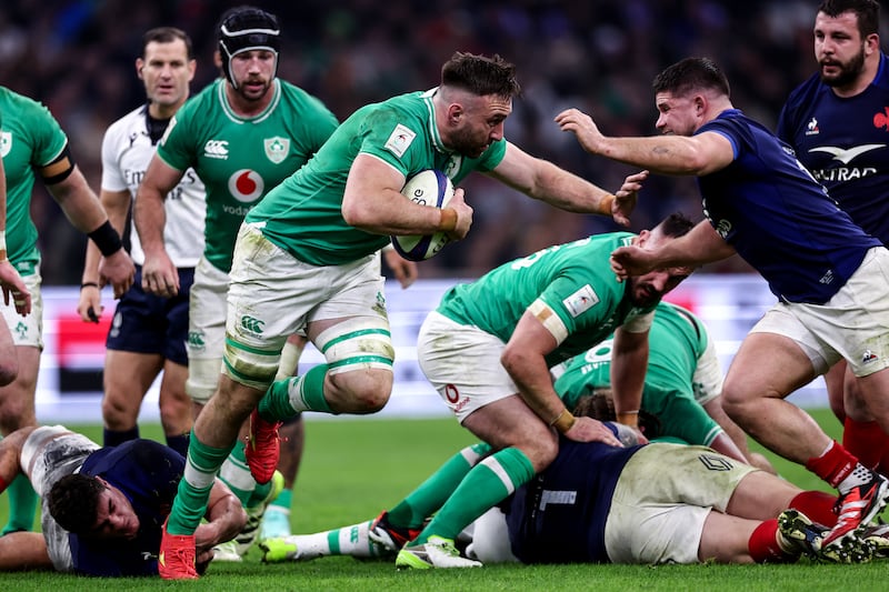 Ireland's Jack Conan comes up against Julien Marchand of France. Photograph: Ben Brady/Inpho