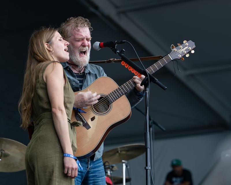 Markéta Irglová and Glen Hansard of The Swell Season perform during the 2025 Newport Folk Festival at Fort Adams State Park