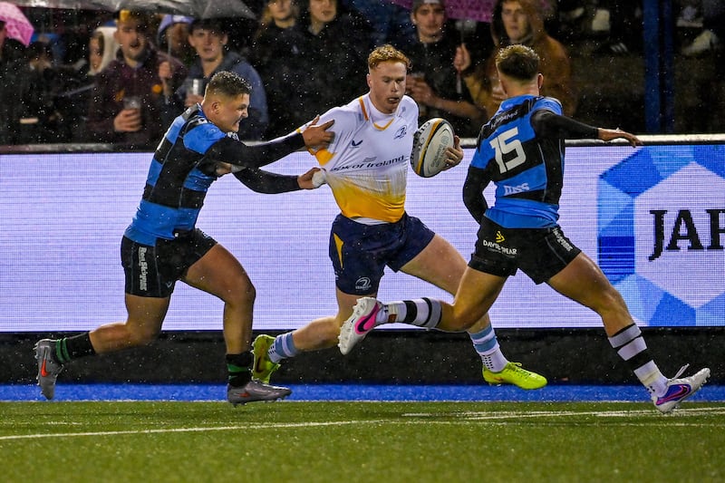 Leinster's Ruben Moloney is tackled by Cardiff's Callum Sheedy. Photograph: Andrew Dowling/Inpho