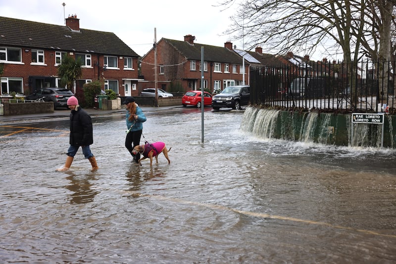 Storm Chandra: floods on Nutgrove Ave, Loreto Row, Dublin. Photograph: Dara Mac Dónaill