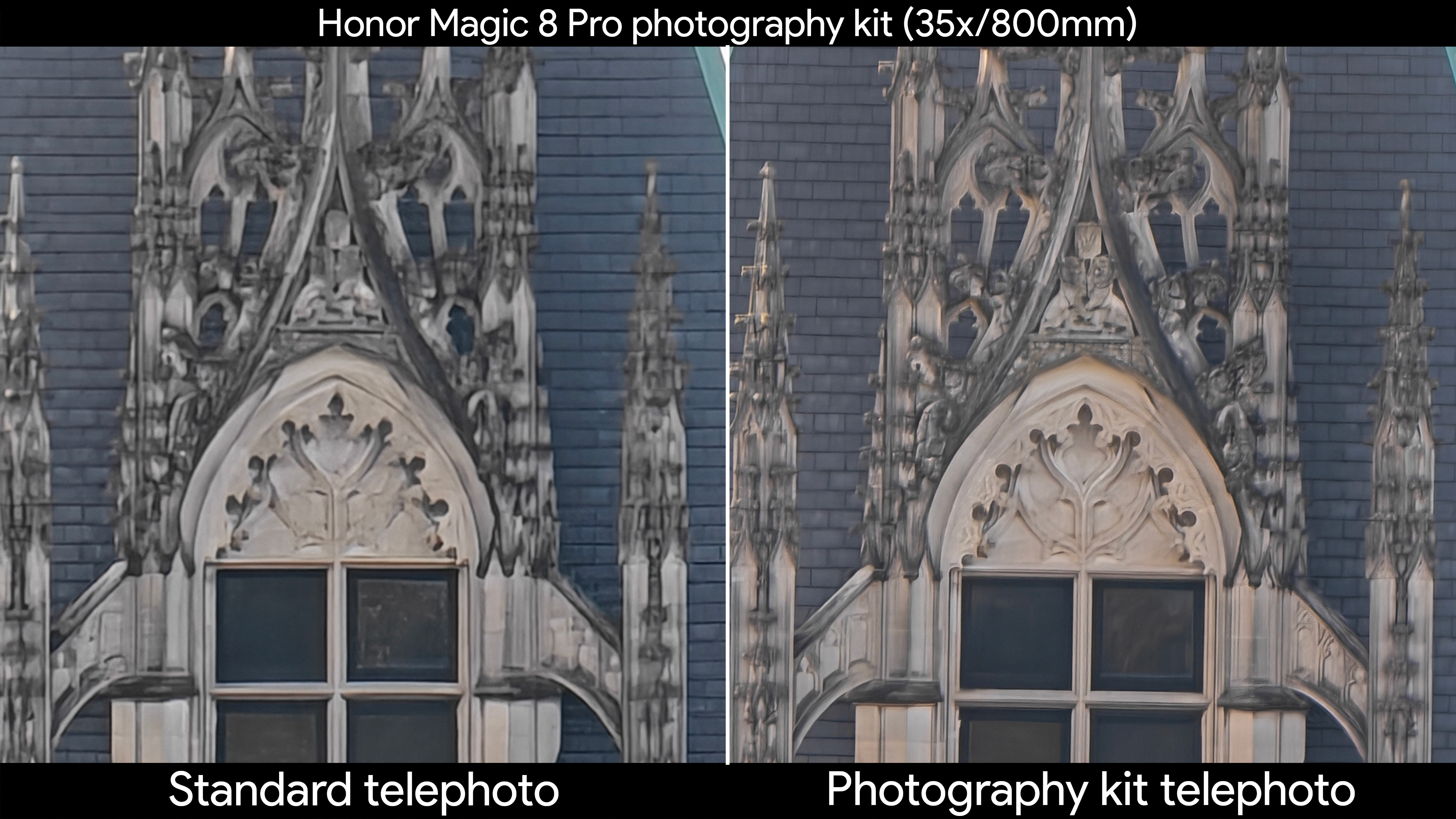 Comparing the Honor Magic 8 Pro's standard telephoto camera to the quality produced by the official photography kit's telephoto extender lens